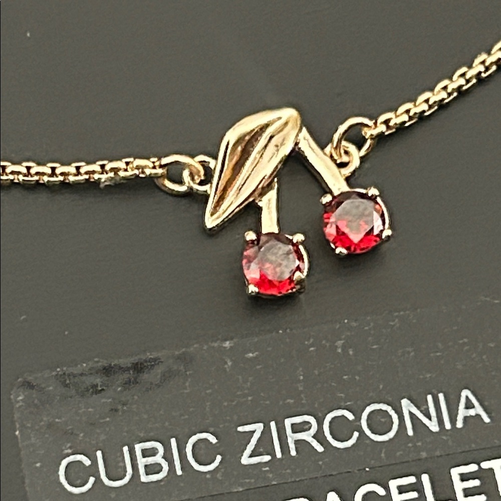 DKNY Red Cherry Bracelet - Gold Tone with Cubic Zirconia